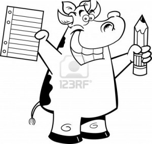 14882472-illustrazione-in-bianco-e-nero-di-una-mucca-in-possesso-di-un-carta-e-matita
